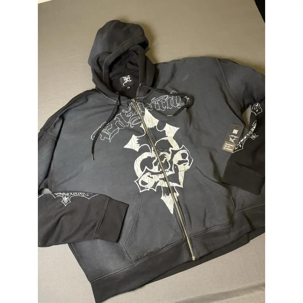 Ed Hardy XXL CROSS BOXY ZIP HOODIE, Color: Sunfaded Black, Style# EHM1303-17